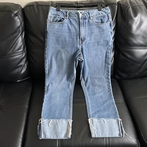 Jeans de tiro alto Forever 21 100 % algodón talla US 28 puños al tobillo - Imagen 1 de 11