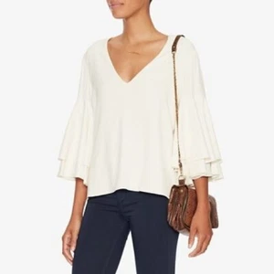 Alexis Dramatic Tiered Bell Sleeve Blouse Top Size XS Ivory V-Neck Stretch Lined - Picture 1 of 9
