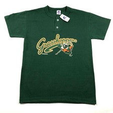 Greensboro Grasshoppers Youth Boys L Green T Tee Shirt Crew Neck 2 Button Henley