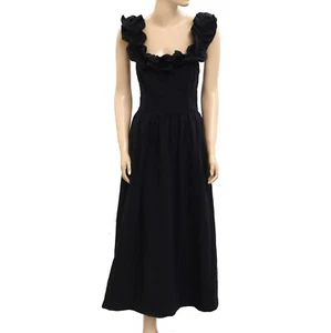 Vestido midi Free People Free Est negro con volantes algodón ondulado S nuevo 279080 - Imagen 1 de 4