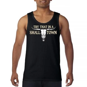 Try That in a Small Town Cattle Skull Tank Top American Patriotic US Men's Top - Picture 1 of 43