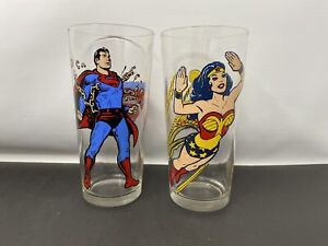 1975 Superman & 1978 Wonder Woman DC Comics Pepsi Collector Series Glass LOT