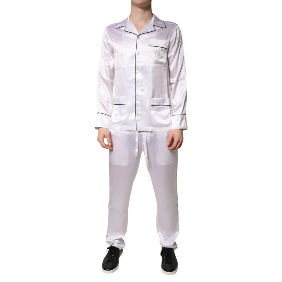 DOLCE & GABBANA Sleepwear White Satin Silk Men Pajama Set 37/US14.5/XS 2180usd - Image 1 of 4