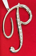 Metal - 4.5" Silvertone Rhinestone Letter "P" Figurine Ornament