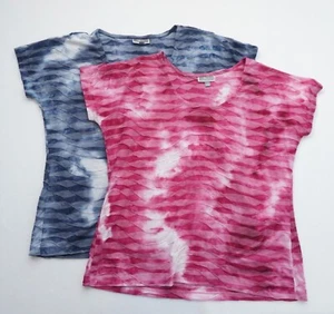 JM Collection Distressed Tye Die Women's Large T Shirts Set of Two Blue and Pink - Picture 1 of 11