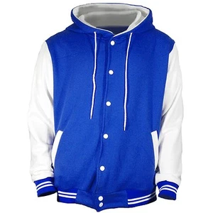 Neu Mode hochwertiger College Varsity blauer Woll-Hoodie mit weißen Wollärmeln - Bild 1 von 5