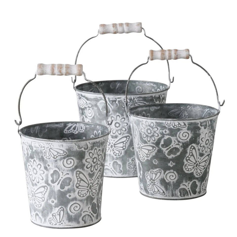 3 x Pflanztopf Mariposa Zink grau Höhe 12-15 cm, Blumentopf, Landhaus, Geschenk - Bild 1 von 1