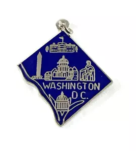Washington DC State Charm | Versilbert | Dunkelblau Emaille | 3/4" | Neu aus altem Lagerbestand | Schön - Bild 1 von 2