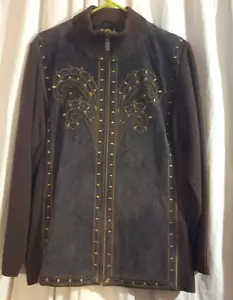 Bob Mackie Damen 1X tragbare Kunststickerei braun Wildleder Leder Pullover Jacke - Bild 1 von 7