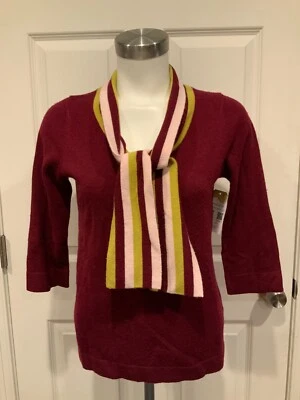 Boden Maroon Sweater W/ Striped Tie Neck, Size 6 (US) 10 (UK) - Image 1 of 4