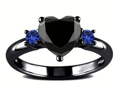 Anel gótico romântico feminino em forma de coração pulseira de ônix preto - Imagem 1 de 4