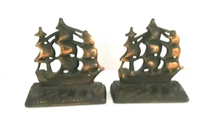 Vintage Brass Bookends Nautical Sailing Ship Boat - Picture 1 of 2