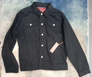 Mens Denim Jean Jacket Black Premium Slim Fit Red Label Los Angeles Medium size - Picture 1 of 7