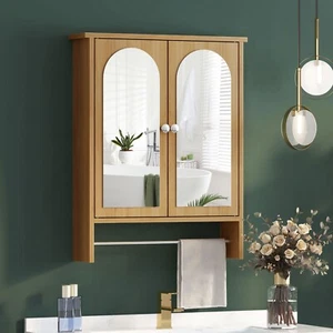 Medicine Cabinets for Bathroom with Mirror 2 Doors and 2 Shelf with Towel Bar - Picture 1 of 8