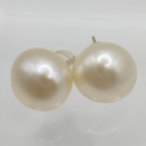 14K Yellow Gold Genuine Cultured Pearl 9x9mm stud Earrings, June Birthstone - Picture 1 of 4