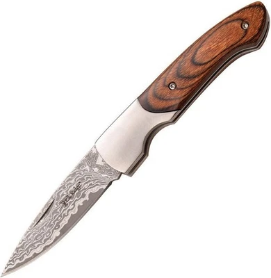 Elk Ridge Damascus Blade Brown Pakkawood Handle Pocket Knife - ER-968PW - Image 1 of 2