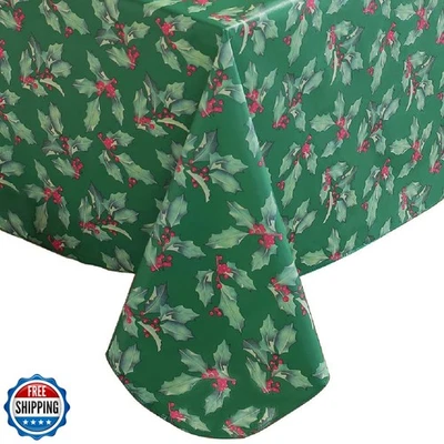 SASTYBALE Vinyl Christmas Tablecloth Rectangle Flannel Backing, F - Image 1 of 4