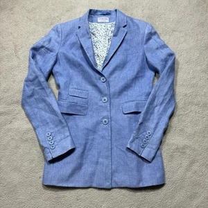 Curling Collection Jacket Womens 36 Gemma 2 Baby Blue Floral Lined Blazer Button - Picture 1 of 13