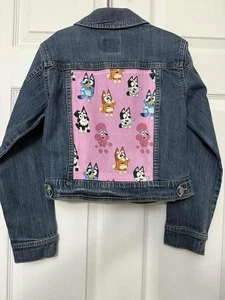 Cherokee Denim Jacket Size 10/12 Decorated with Bluey Fabric - Picture 1 of 3