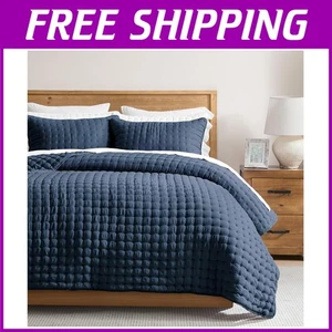 Navy Blue Twin Size Quilt Bedding Sets with Pillow - Picture 1 of 10