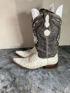 Botas Aguila Real Men's Ostrich Leather Western Cowboy Boots 9.5 - Picture 1 of 15
