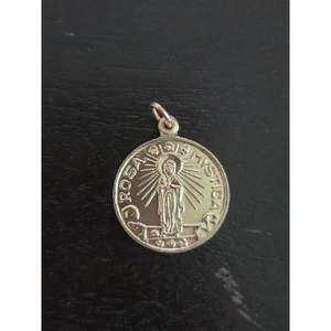 Colgante católico vintage rosa mística y Maria Mater Ecclesiae medalla tono dorado - Imagen 1 de 2