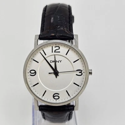 Reloj para mujer DKNY 36 MM esfera gris correa de cuero negro batería nueva Foto 1 de 4