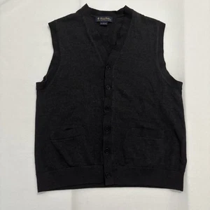 Brooks Brothers Vest Men’s Small Gray 100% Merino Wool Button Sweater Button Up - Picture 1 of 6