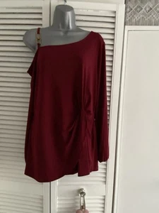 Ladies BNWT Sosandar Burgundy Chain Strap One Sleeve Knot Front Top Size 16 - Picture 1 of 19