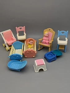 Vintage Fisher Price Loving Family Twin Nursery Figure Lot Set Furniture - Picture 1 of 4