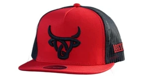 Lost Calf Red Black 3D Stitch Logo - Hats Cap - Watusi Flat - Picture 1 of 1