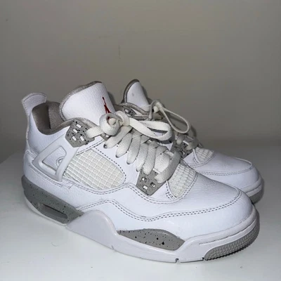 Nike Air Jordan 4 Retro White Oreo 5.5Y / Women’s 7 Tech Grey Red Jumpman No Box - Image 1 of 4