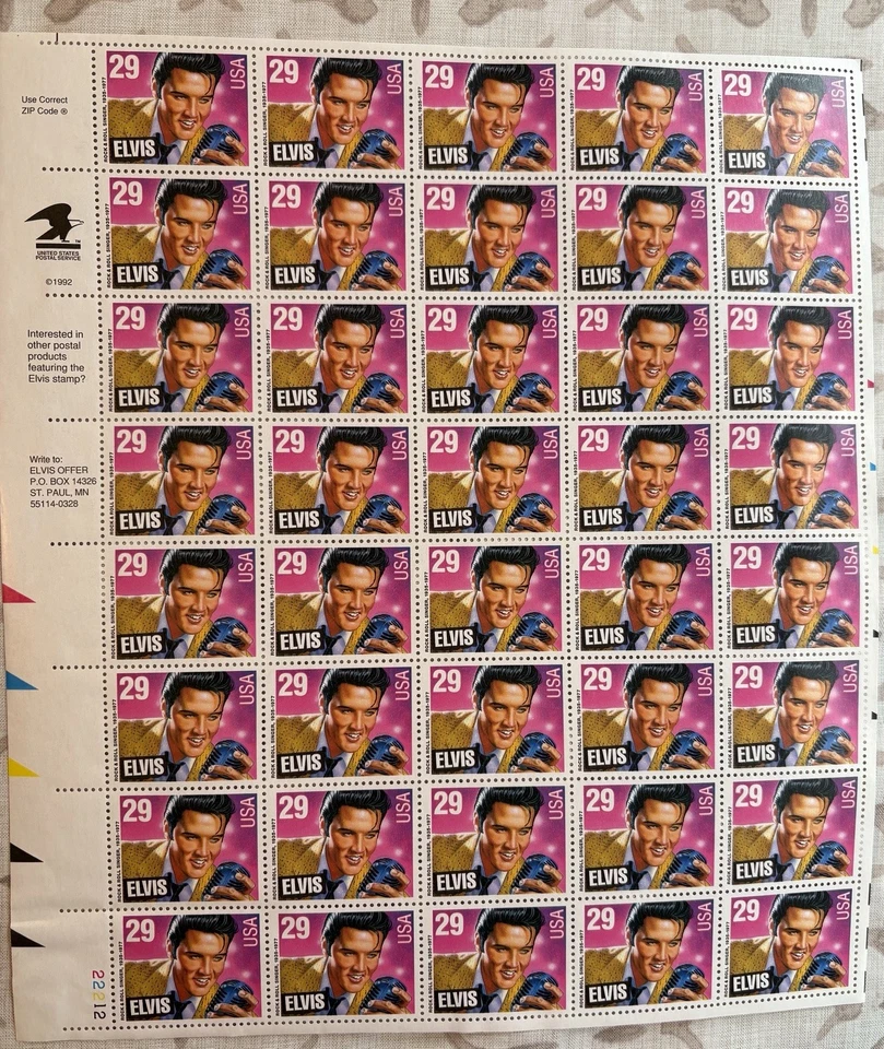 1993 Commemorative Elvis Stamps Sheet of 40 stamps MNHOG #2721 29Cent - Image 1 of 1