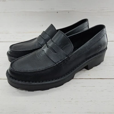 Mocasín Carrera Born para mujer talla 9,5 M negro centavo zapato plano plataforma suela Foto 1 de 4