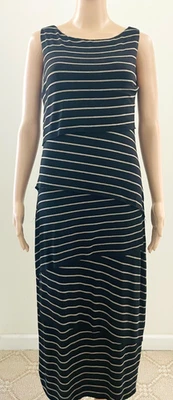 Anthropologie Bailey 44 Layered Tiered Column Long Dress Large Black Gray Stripe - Image 1 of 4