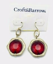 Croft And Barrow Etched Gold Tone Red Dangle Pierced Earrings