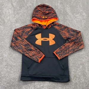 Under Armour Cold Gear Activewear Logo Hoodies Youth Boy's Size L Black Orange - Picture 1 of 10