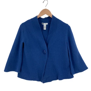 Carole Little Cardigan Sweater Womens Small Blue Lambs Wool Angora One Button - Picture 1 of 13