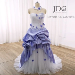 Colorful Lavender White Wedding Dress Bridal Gown French Designer Custom made - Picture 1 of 11