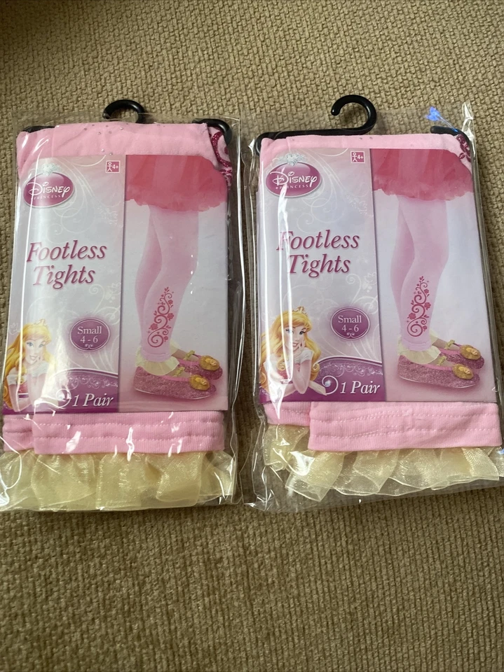 2 pares de medias Disney Princesa Aurora sin pies rosa/amarillo volante tobillo ~ talla 4-6 Foto 1 de 3