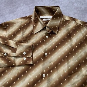 Mens Perry Ellis 100% Silk Shirt Size M Long Sleeve Button Up Brown Pattern  - Picture 1 of 12