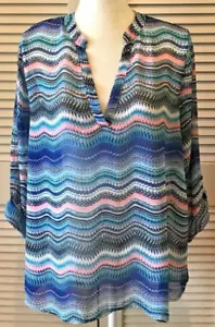 Blusa túnica de poliéster transparente Bongo para damas talla grande 1X azul rosa blanco negro - Imagen 1 de 8