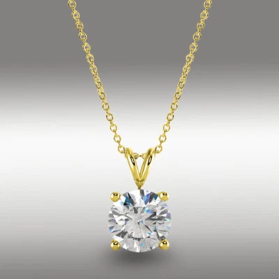 Colgante Moissanita GRA Corte Brillante Redondo 2.0 Ct 16+2 Oro Amarillo Sólido 14k NUEVO Foto 1 de 4