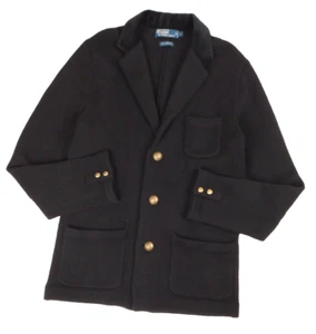 Vtg Polo Ralph Lauren Blazer Jacket Sweater Mens L Lamb Wool Velvet Collar Black - Picture 1 of 14