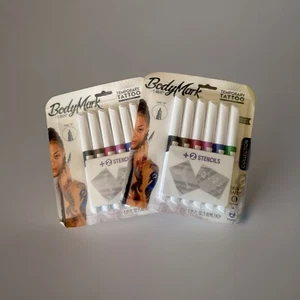 Marcadores temporales de arte de tatuaje BIC BodyMark con punta fina, 6 marcadores + 2 plantillas - Imagen 1 de 3