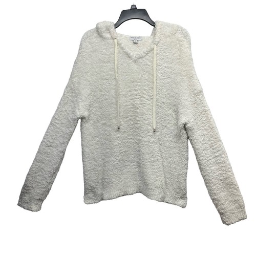 OFF WHITE Felpa con cappuccio calda e accogliente Lifestyle By Poof donna soffice accenti argento avorio taglia XL