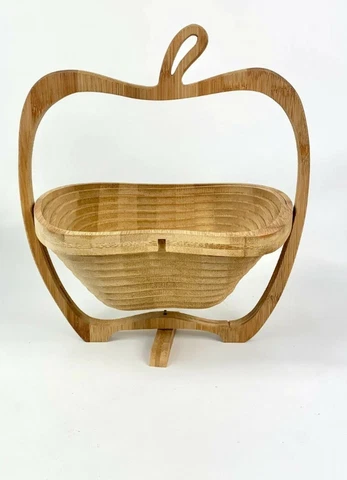 Vintage retro apple Shaped Folding Collapsible Wooden Basket Decor Cover