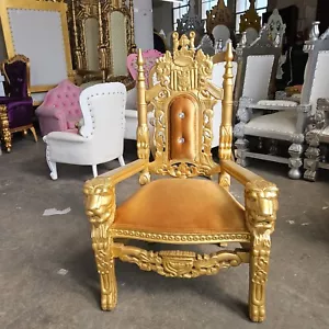 Kid's Mini Lion Throne Chair 37" Tall Luxury Style Throne - Gold Velvet / Gold - Picture 1 of 4
