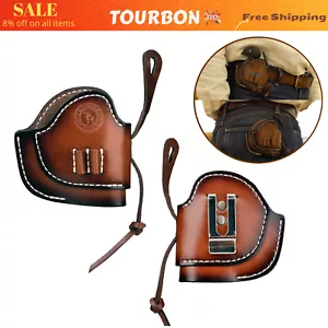 TOURBON Leather Holster Pistol Carrier Clip on Belt Handgun Holder w/ Ammo Slots - Picture 1 of 18