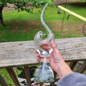 Rare Vintage Swedish? Murano? Art Glass Bird With Long Curved Tail - Clear Cryst - Picture 1 of 5